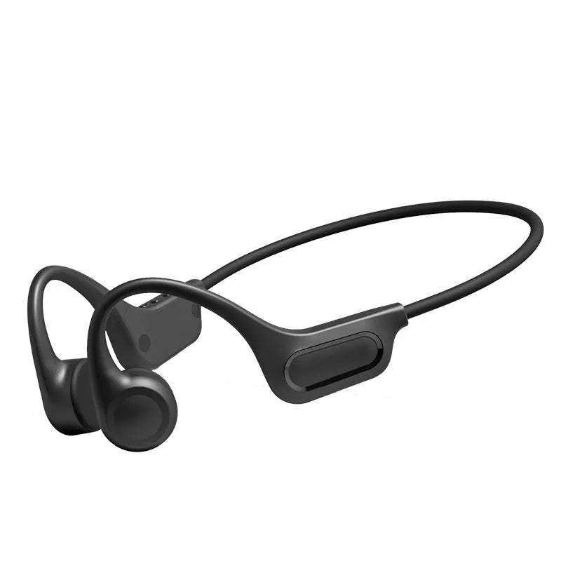 32G memory bone conduction Bluetooth headset in ear hook design, black colour, with controls on the side