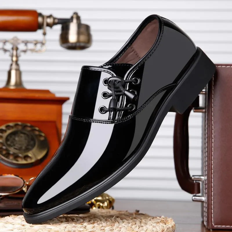 Men's black and brown business formal shoes with round toe and rubber soles