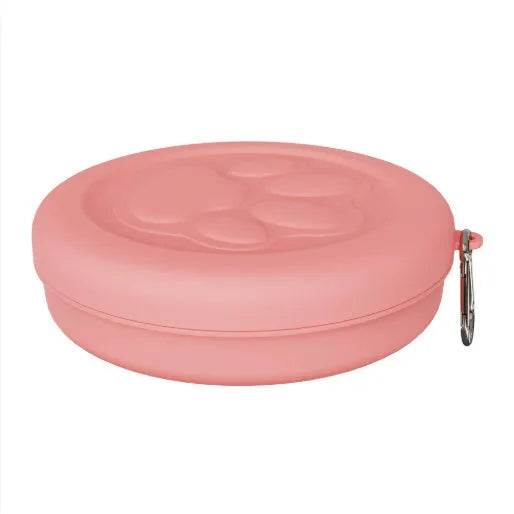Collapsible silicone portable dog bowl in green and pink colour options