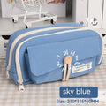 Korean style canvas pencil case in green holding multiple pens