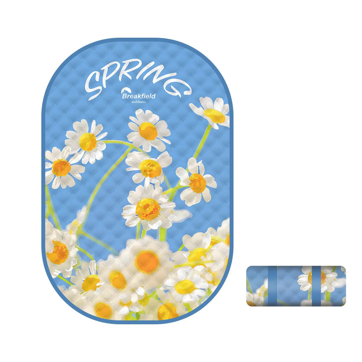 Waterproof thickened picnic mat in a Four Seasons colour, shown unrolled on grass.