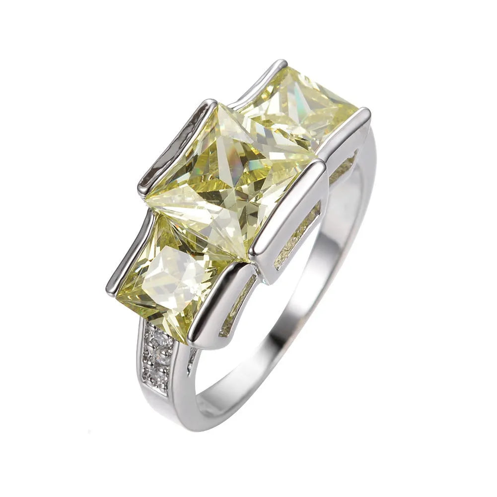 Geometric copper women's ring with an electroplated finish shown in multiple colour options on a white background.