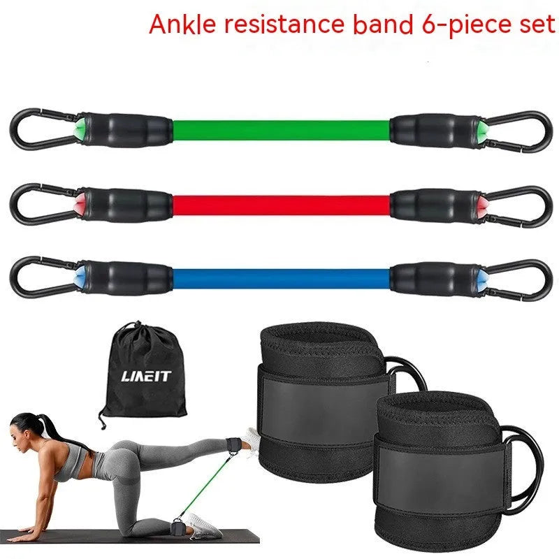 TPE yoga ankle tension bands with foot loops and storage bag for hip lifting exercises