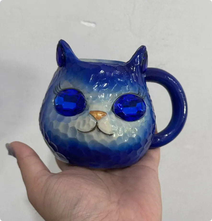 Resin cat cup decorative craft in American style design available in four colour options