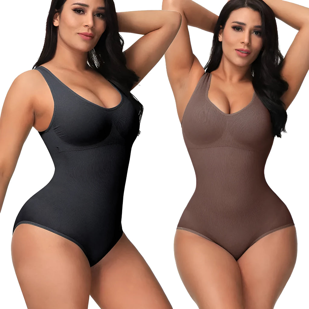Nylon seamless corset bodysuit for waist support in green, black, beige, apricot or brown colours