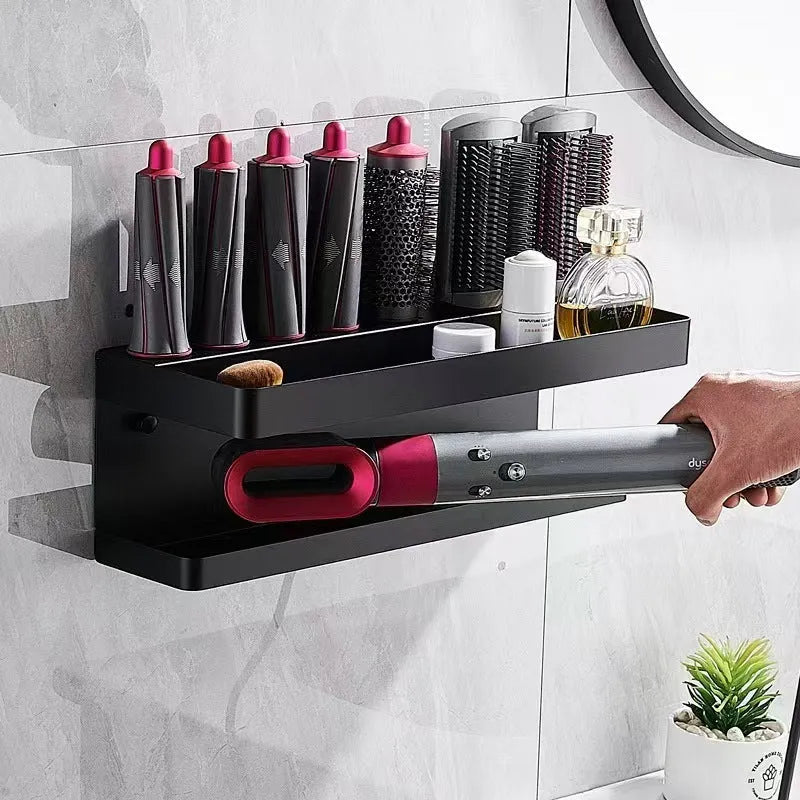 White double-layer aluminium bathroom storage rack with Marcel Waver shape holding hair curlers