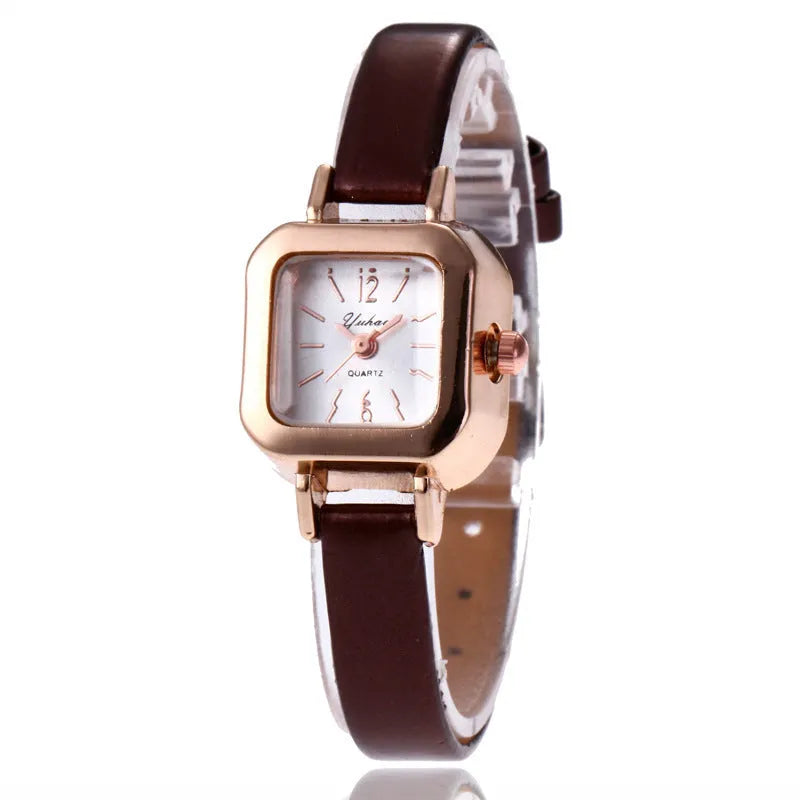 Women's fashion watch with retro art design in alloy case, available in black, white, pink, and brown colours