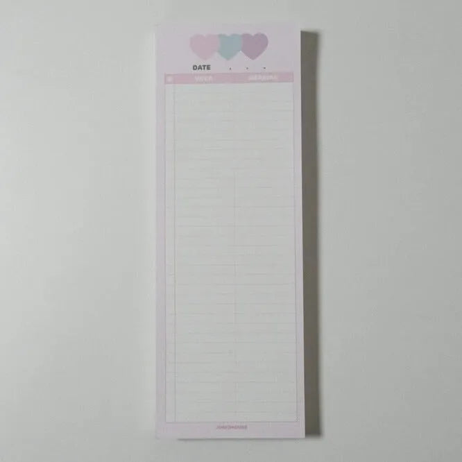 Vertical B5 half-size notepad with double-sided printing in blue, pink, or purple cover colours