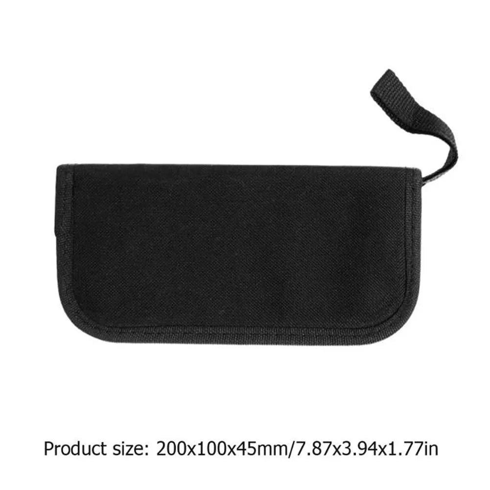 Black plastic guitar repair tool kit case with metal maintenance tools for string instruments