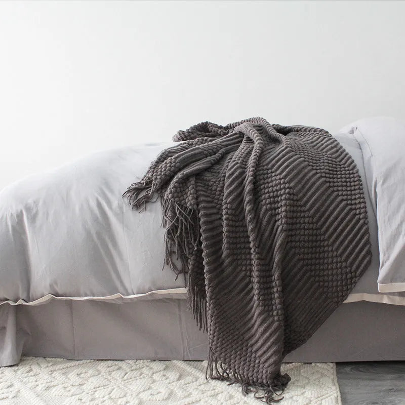 Small polyester nap blanket in dark grey, khaki, or light grey, dimensions 127cm by 170cm