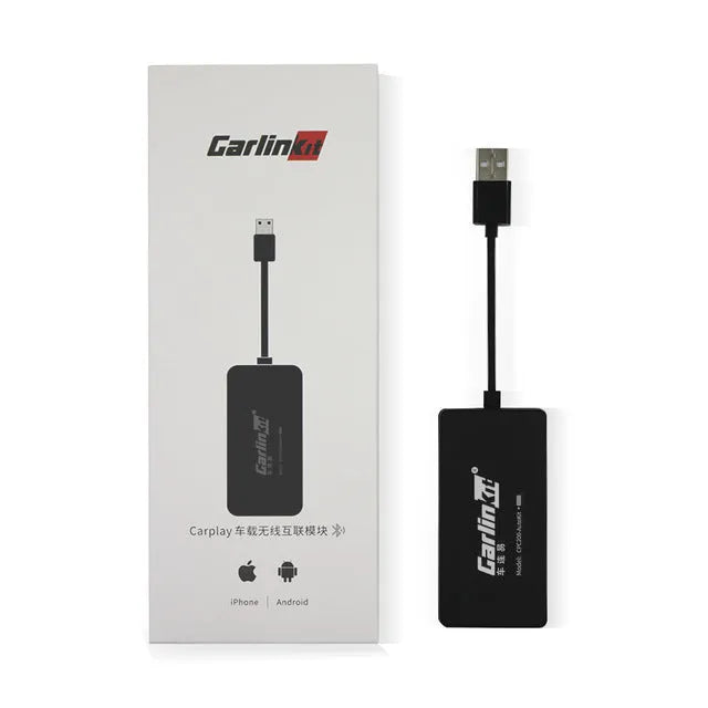 Black wireless CarPlay USB dongle with voice Siri and mirror function for car navigation screen