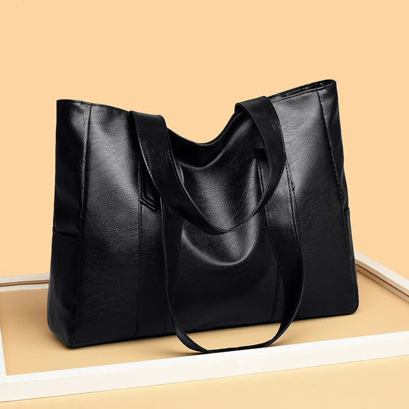 Retro soft PU tote handbag in yellowish brown with double shoulder straps and horizontal square shape