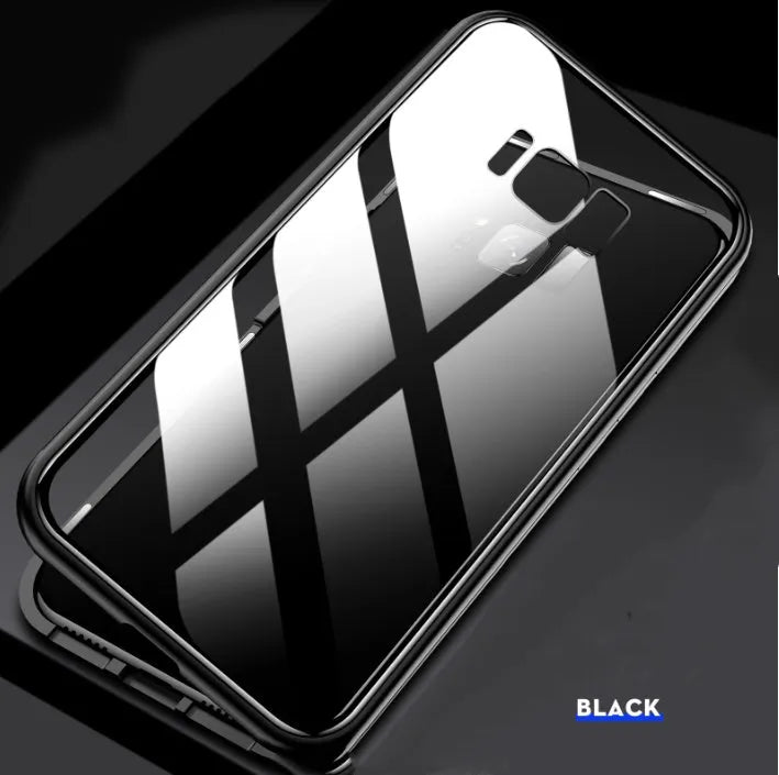 Black anti-peeping magnetic clamshell phone case for Samsung Galaxy phone, showing closed design.