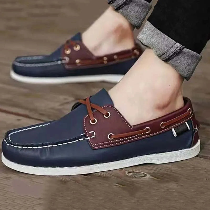 Men's British style casual shoes with artificial PU upper and flat heel.