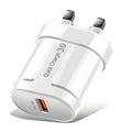 Compact white mobile phone charger with a UK plug on a white background.