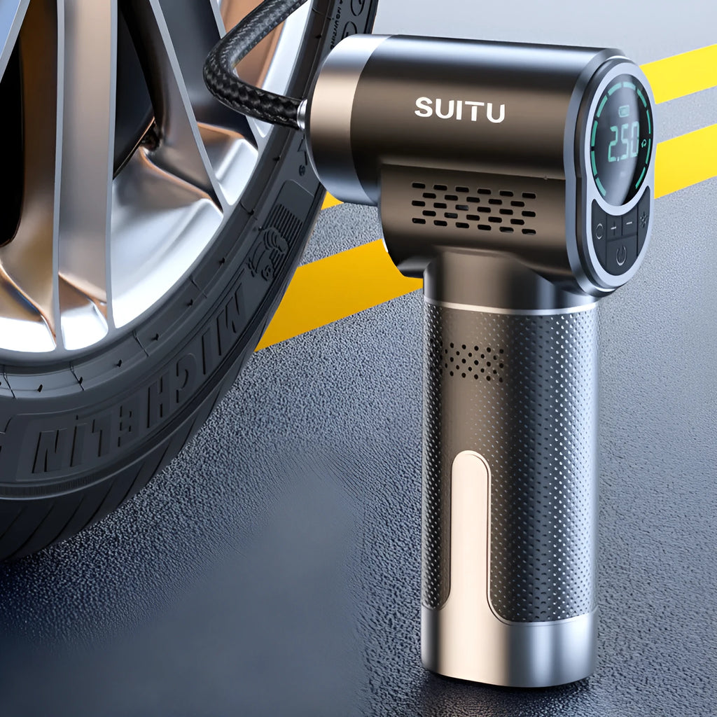 ST-5518 wireless portable automatic car tyre inflator with ABS body and built-in light, 17 cylinders