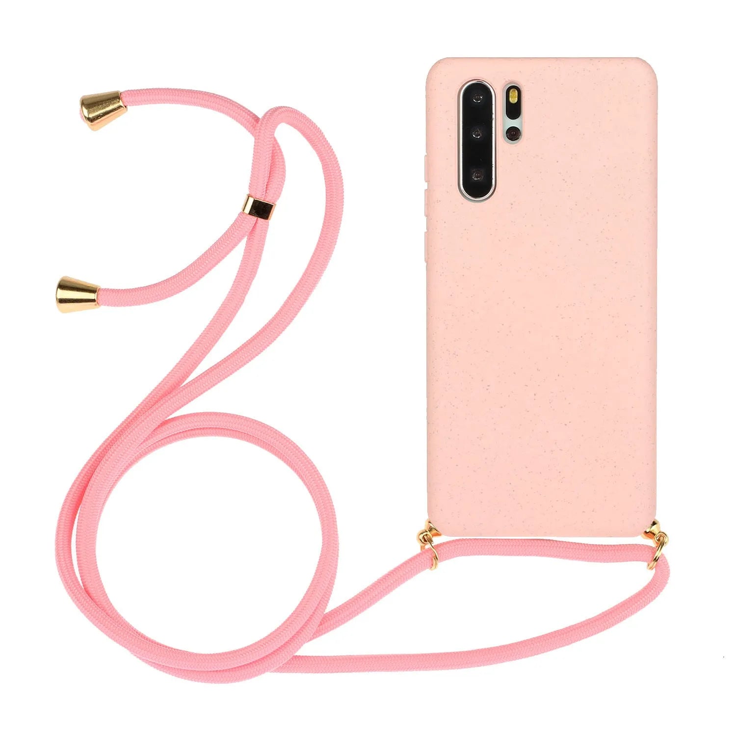Huawei P30 phone case with attached wristband and painted floral design on a coloured TPU back.