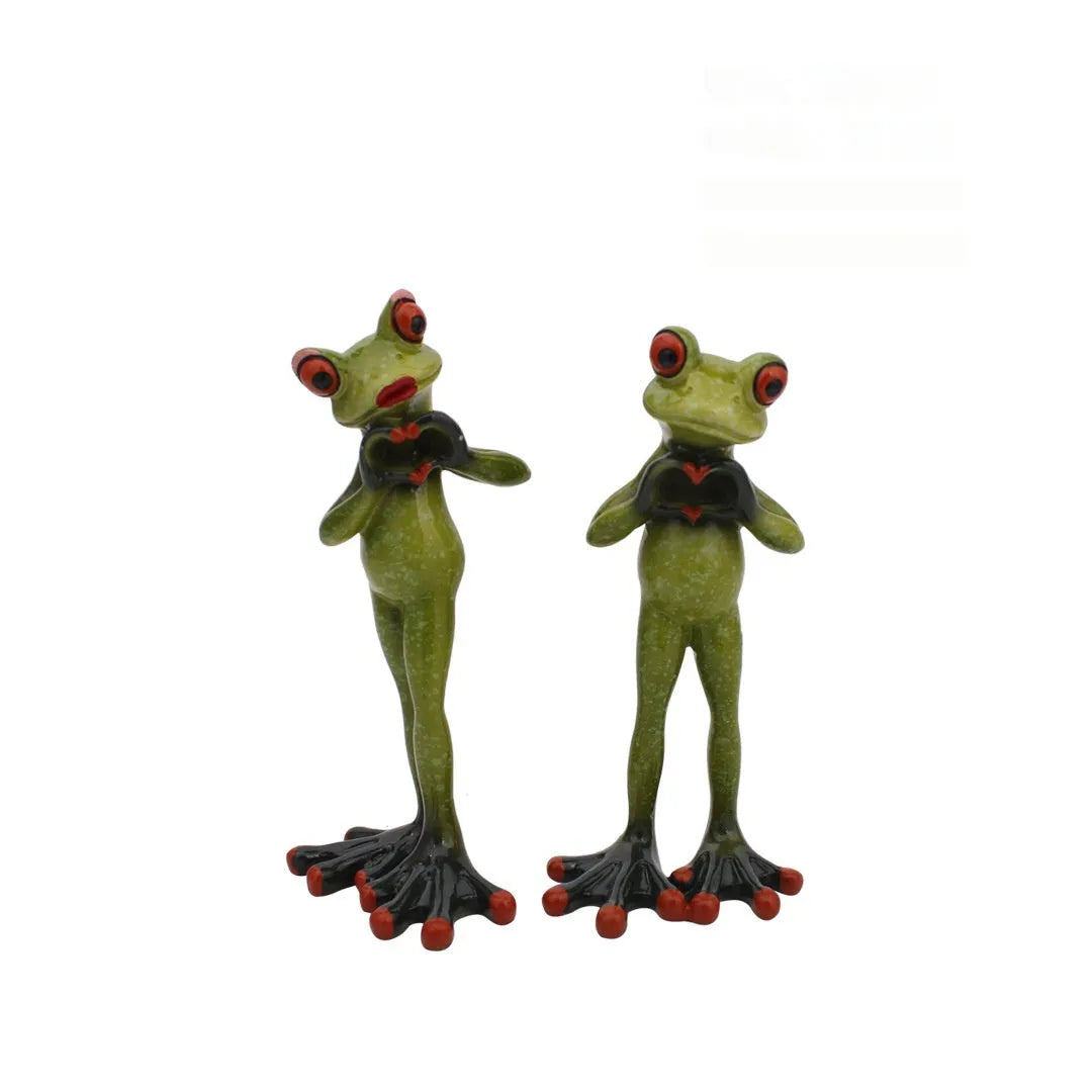 Pastoral style synthetic resin frog figurine for home shelf decoration