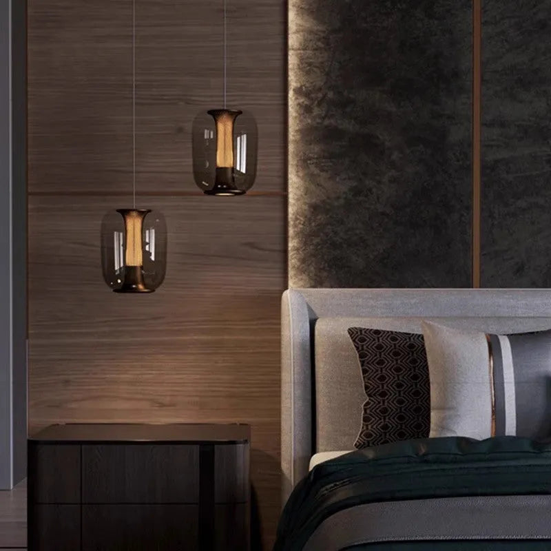 Minimalist Nordic chandelier in smoky grey, cognac, or transparent colour, 16cm diameter by 20cm height