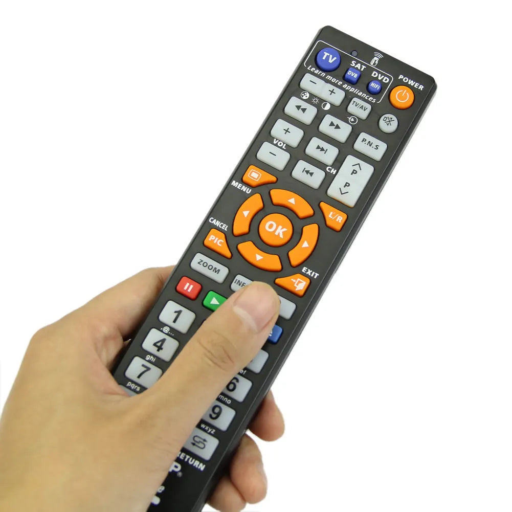Black L336 learning remote control with full button layout for universal infrared device control