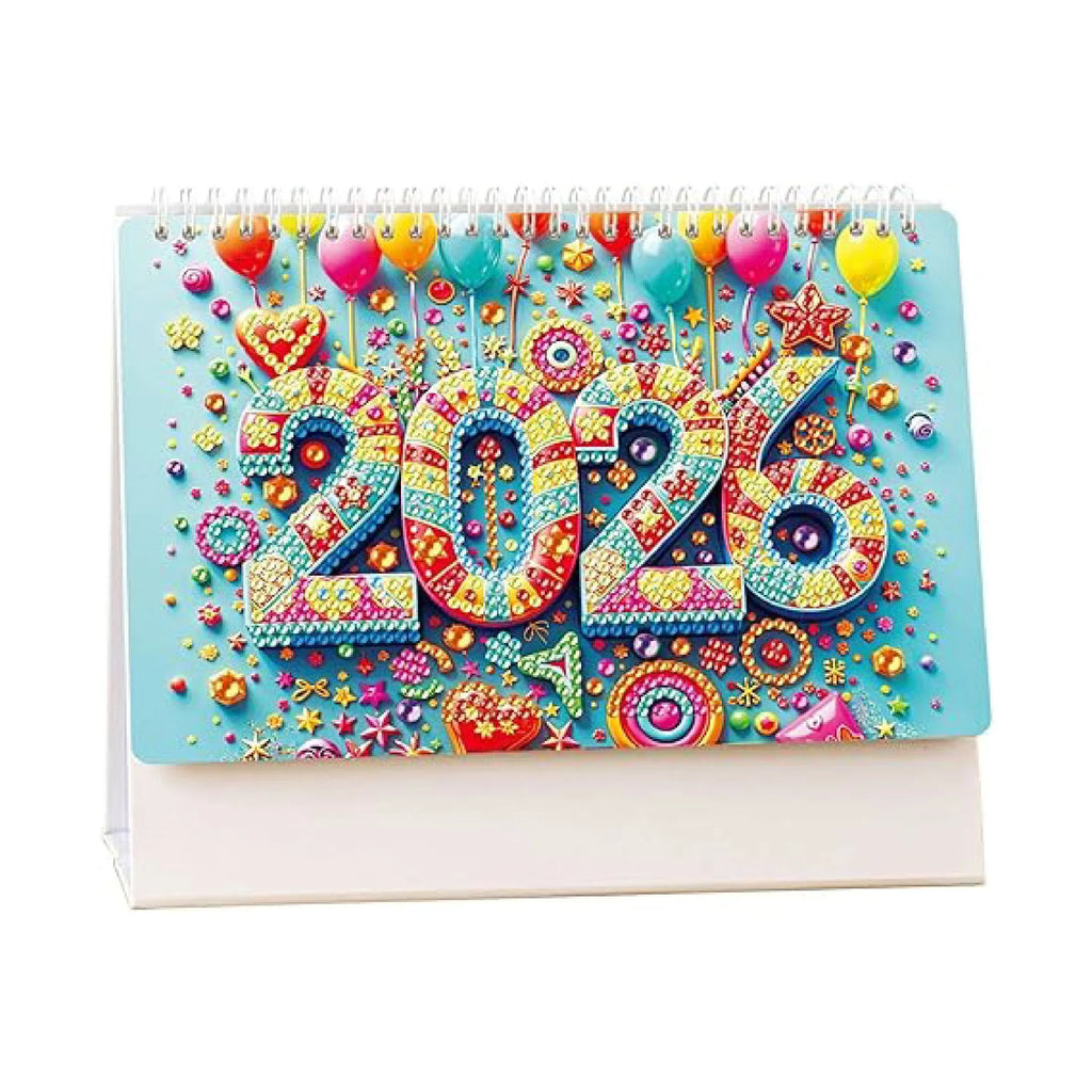 White card desk calendar with cartoon diamond painting and stick-on crystals frameless modern simplicity