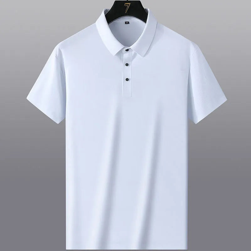 Men's non-ironing solid colour short sleeve business casual top on a hanger