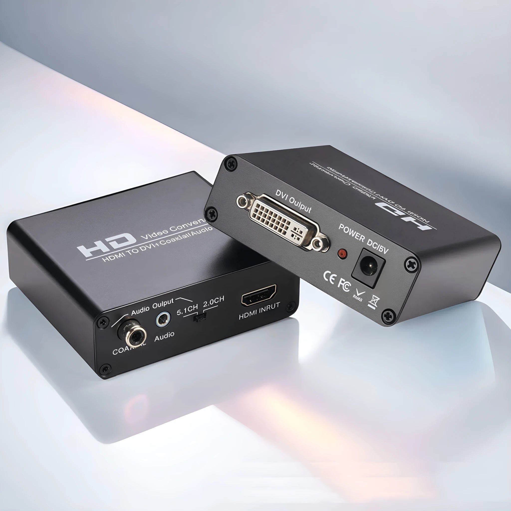Black HDMI to DVI converter with Coaxial 35 audio output port and 1.5 metre cable