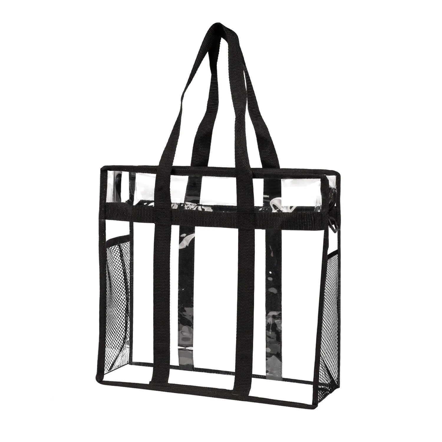 Women's transparent PVC messenger bag with crossbody strap and three-dimensional front pocket.