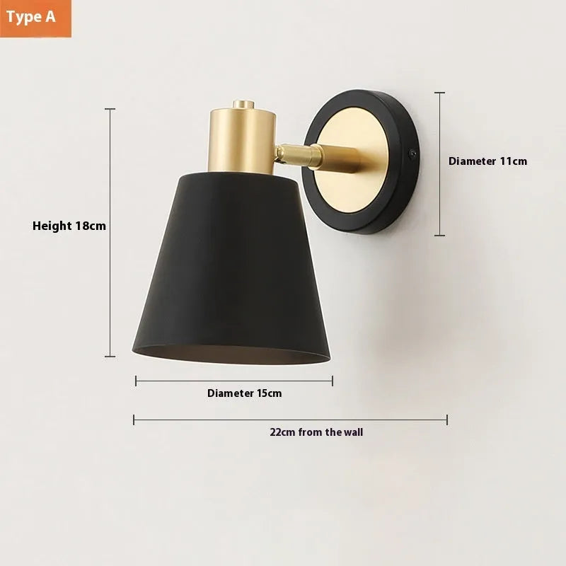 Nordic style iron wall lamp with four shade design options for bedroom or living room