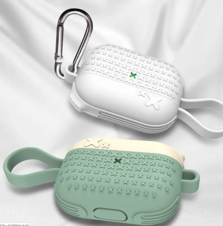 Silicone case compatible with Airpods Pro in white showing earphone charging cover