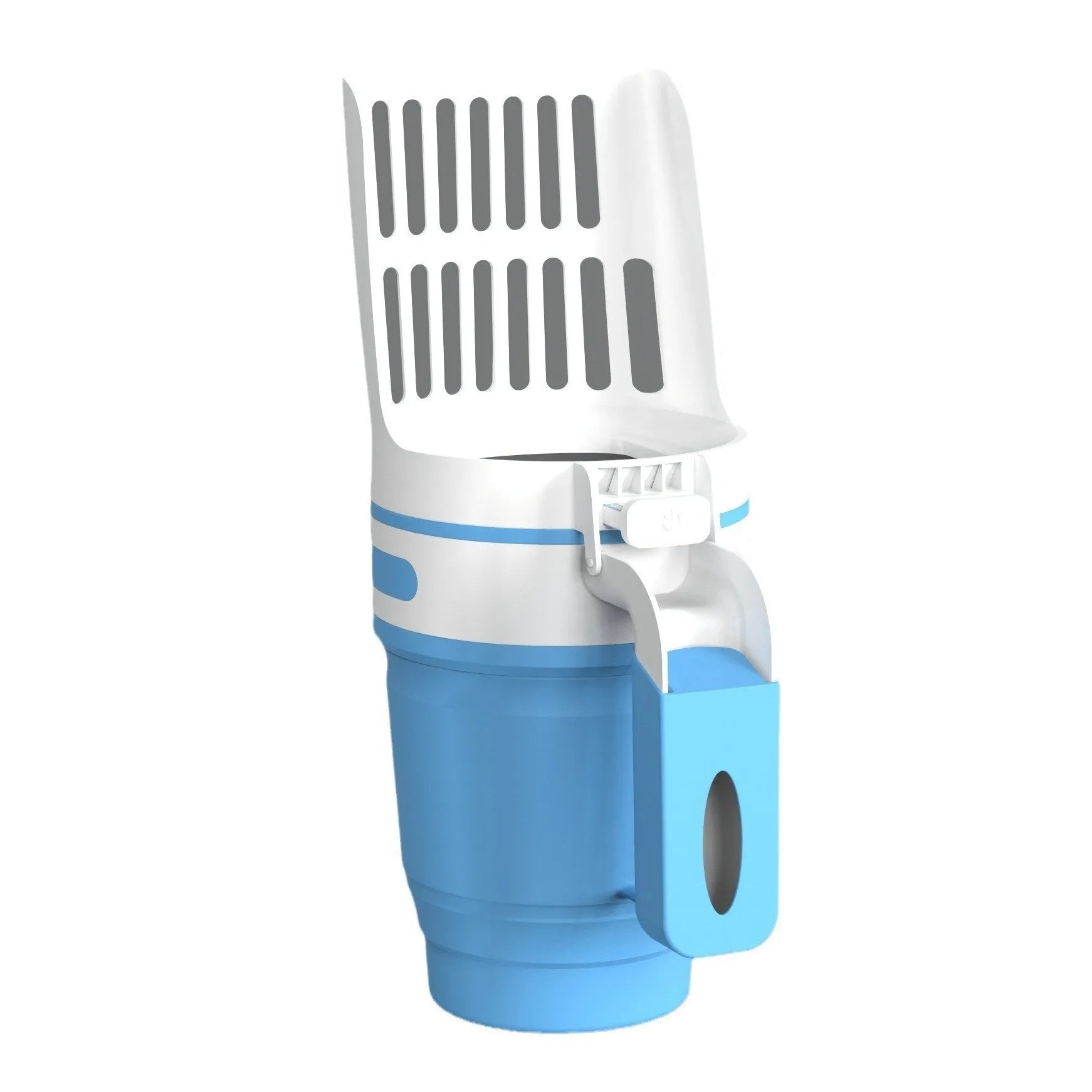 Grey foldable cat litter scoop with waste collection lid and refill bags for pet cleanup
