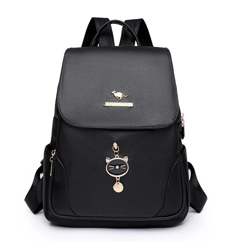Women's textured leather backpack in black with three-dimensional pockets and street style design