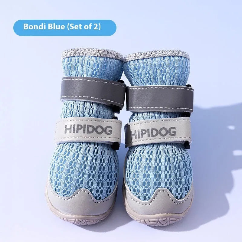 Cartoon style dog shoes in Bondi Blue and Dean Green colours with anti-scald summer protection
