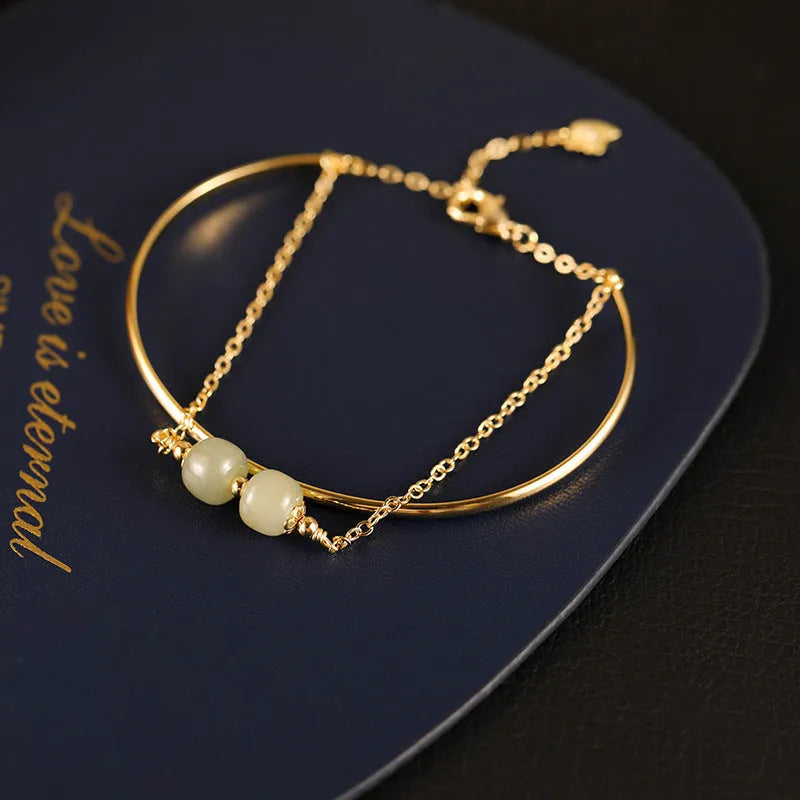 Women's Hetian jade lucky beads bracelet with gold inlay decoration in three bead count versions