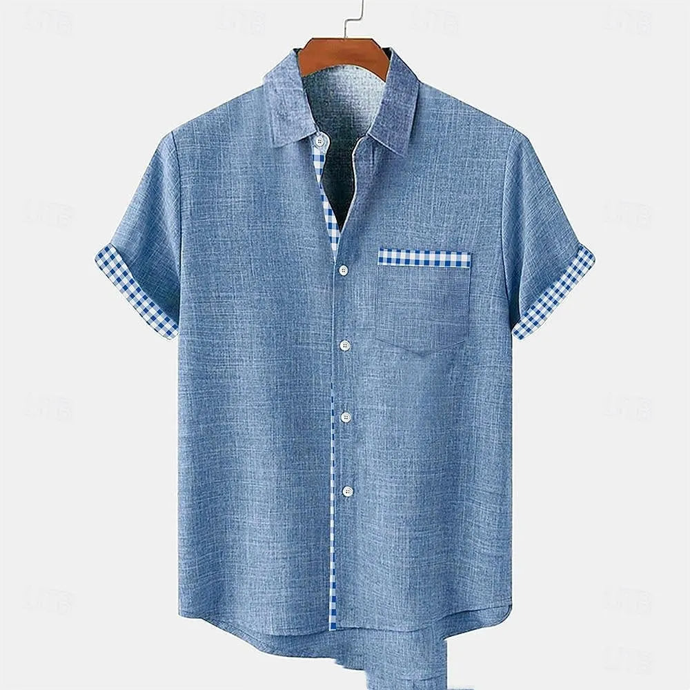 Linen short sleeve shirt with ocean fish pattern lapel in loose casual fit