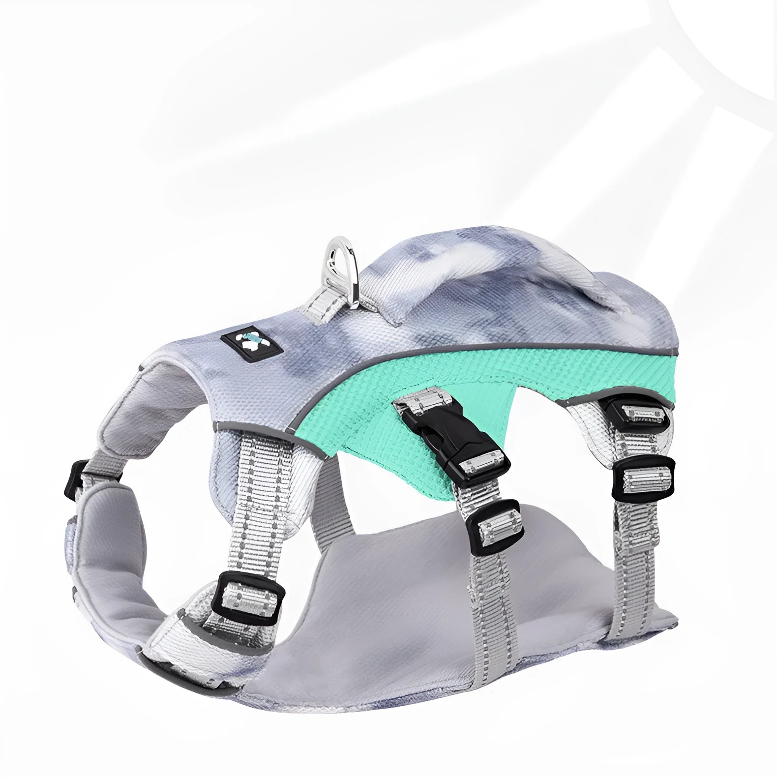 Reflective pet cooling chest strap harness with LED clip in multiple colour options