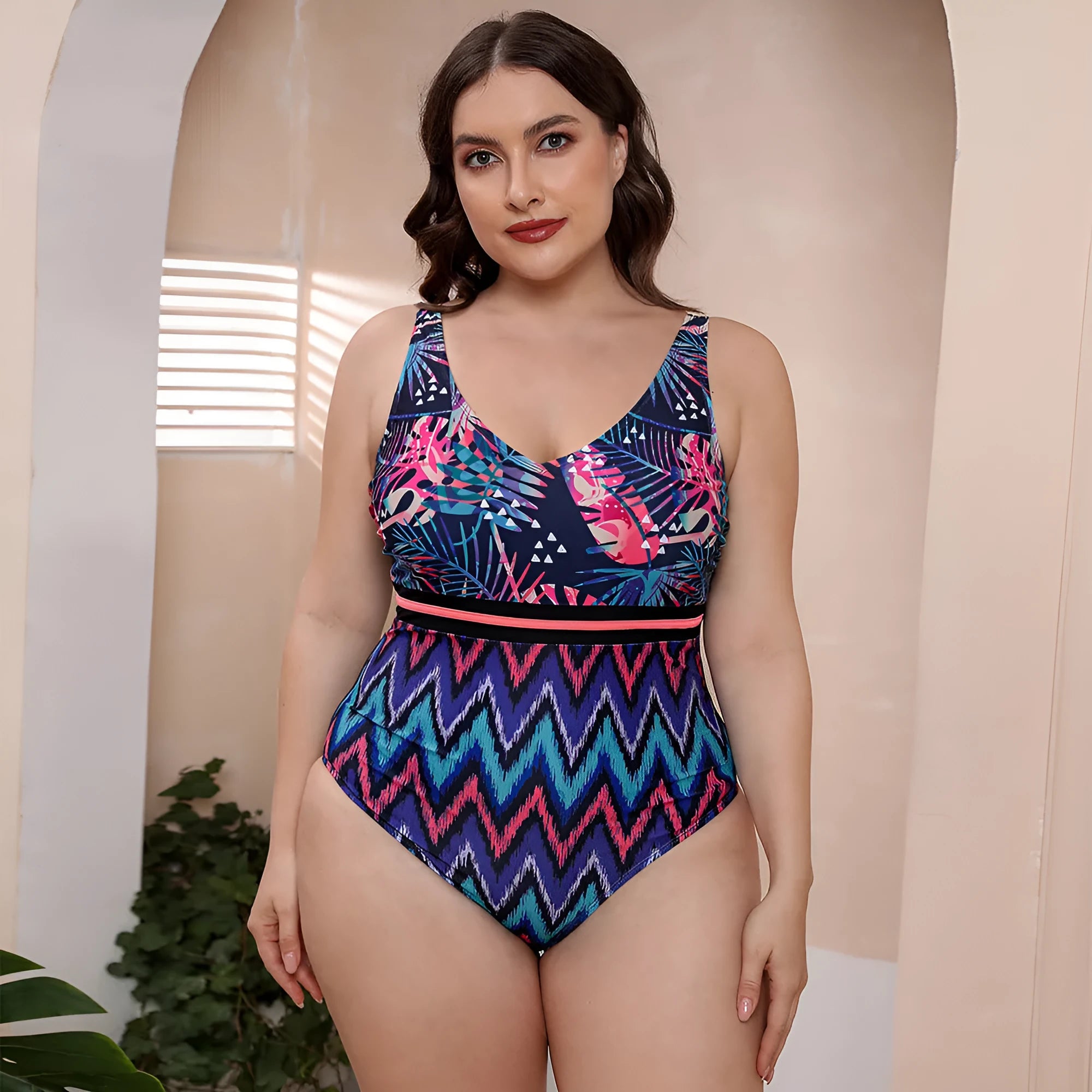 Women's printed stripe one-piece swimsuit with spaghetti straps in blue, white, or green colour options