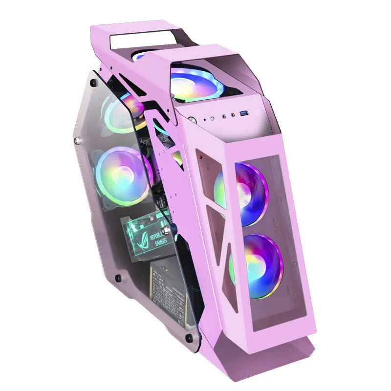 Table-type bare metal e-sports PC chassis with optional RGB fan lighting on SECC board construction