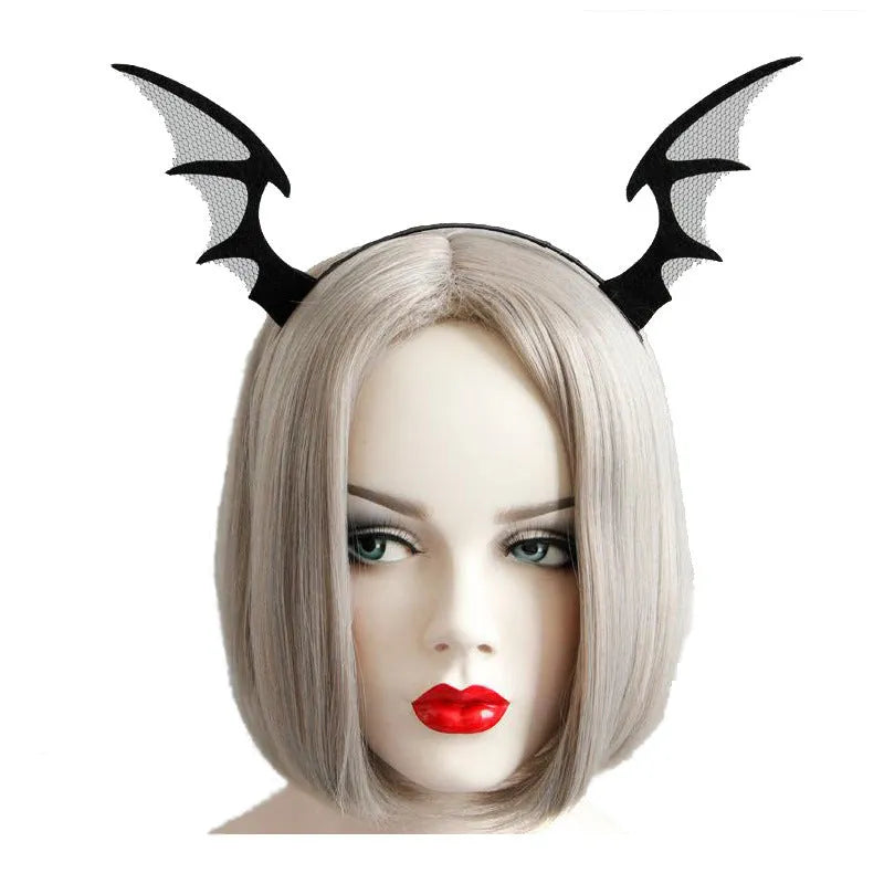 Halloween funny headband made from felt cloth, black lace, ribbon, and iron headband base in multiple colour styles