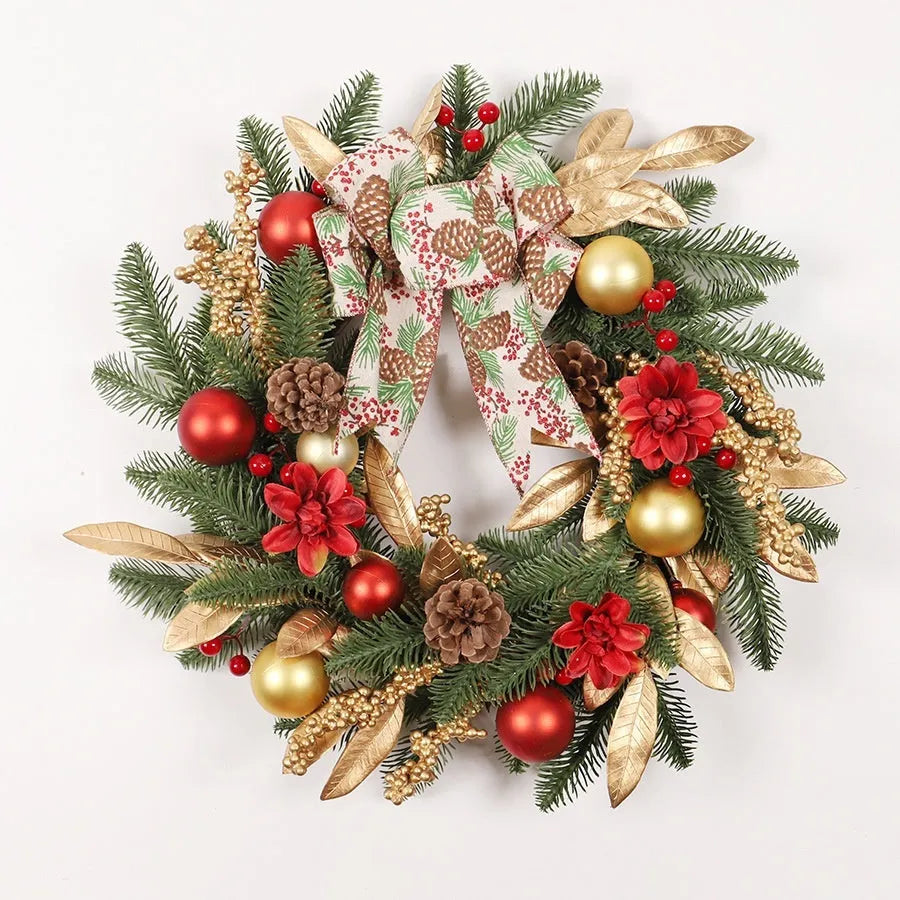 Plastic American country style Christmas garland with upside down ornaments, shown in stair wall hanging style.