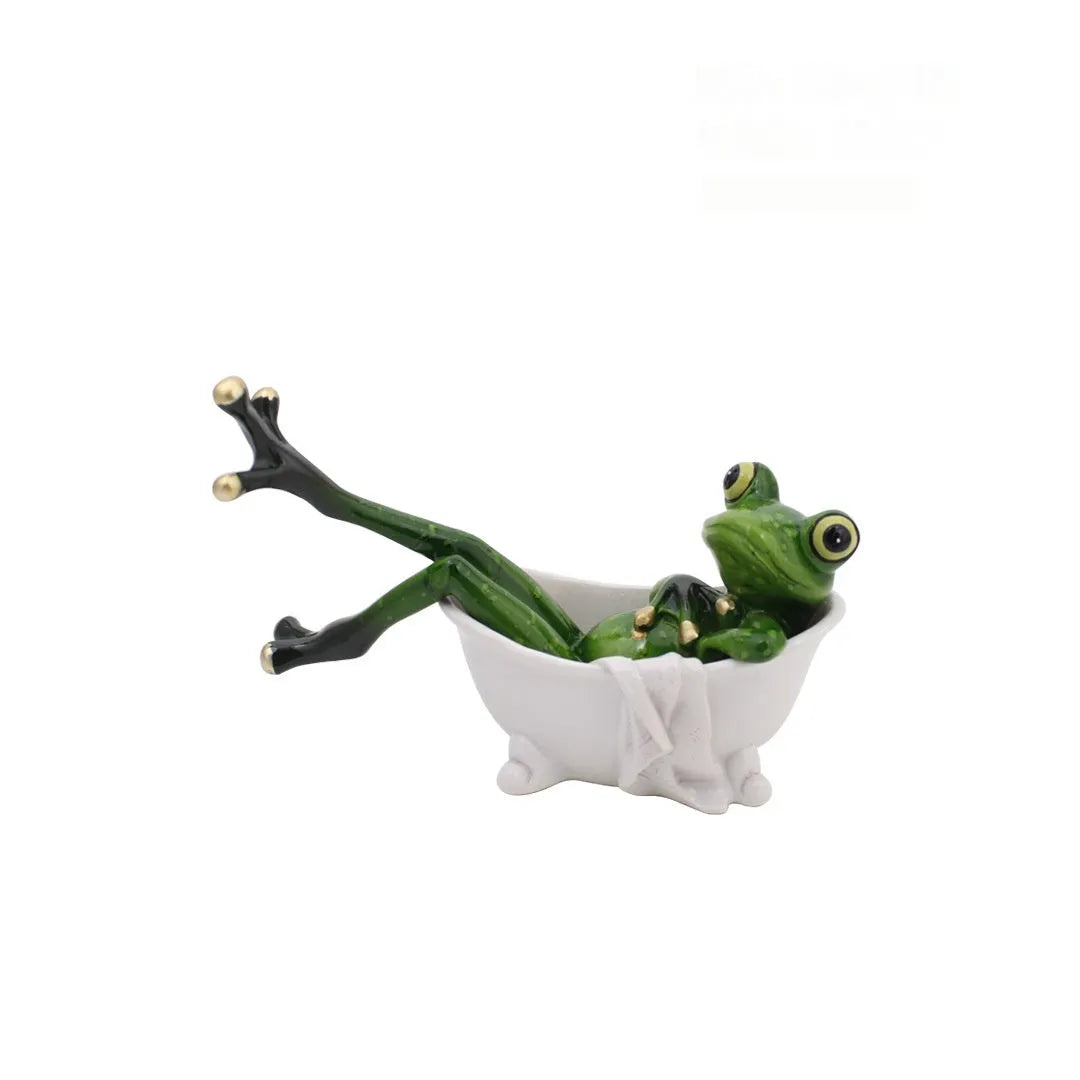 Pastoral style synthetic resin frog figurine for home shelf decoration