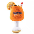 Yellow plush beer bottle squeaky dog toy with teeth cleaning ridges 7cm long