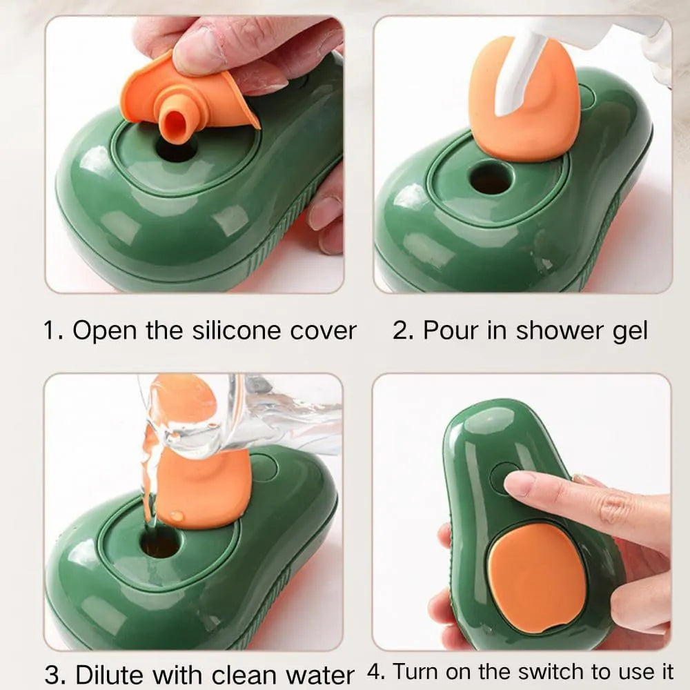 Green and white silicone cat steam brush with water spray function for pet grooming