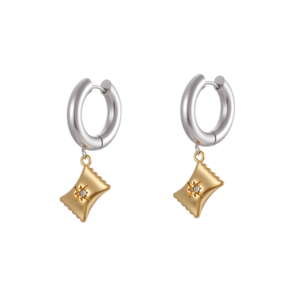 Women's stainless steel earrings with electroplated 18K finish in Christmas tree and heart shapes
