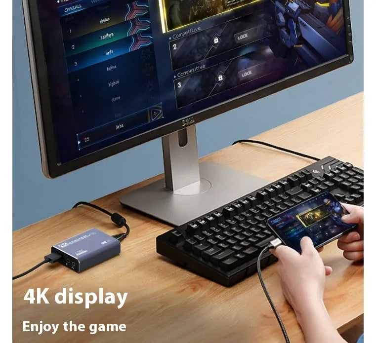 Black 4K gaming set-top box with audio recording capabilities and MS2131 chip