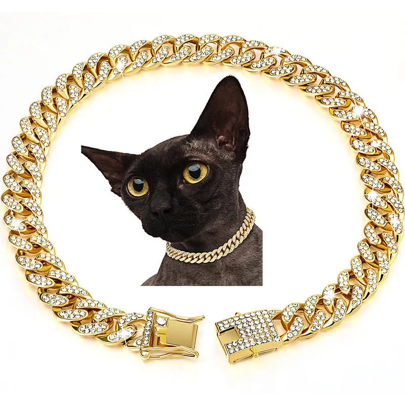 Gold alloy hip hop dog collar necklace with diamond pattern, 12.5mm width, on a white background.