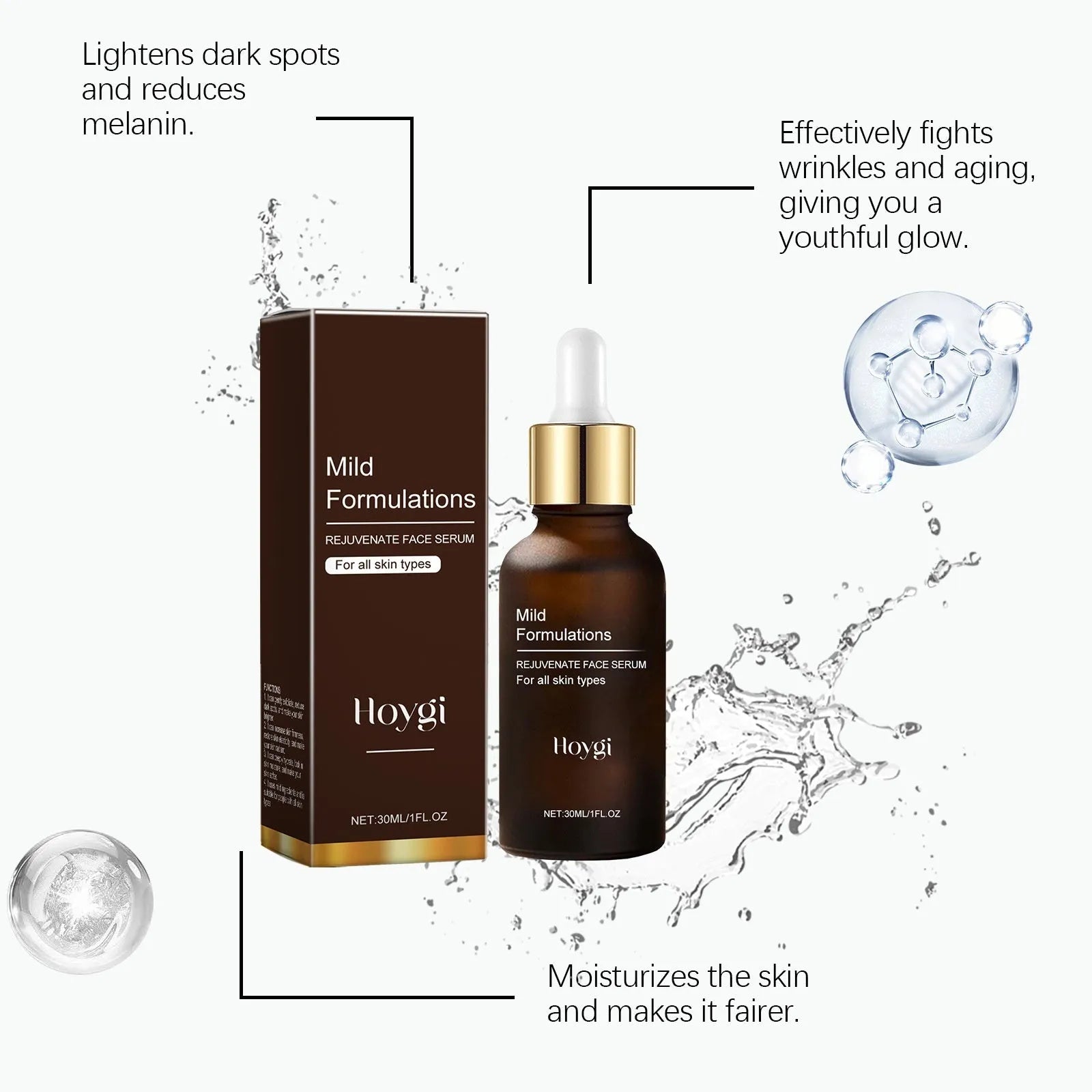 30ml facial essence glass bottle with arbutin, collagen, vitamin C and hyaluronic acid formula