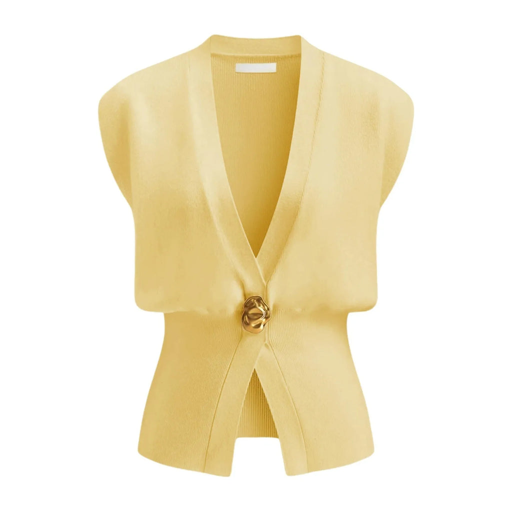 Women's loose fit V-neck button cardigan sweater in polyester knit fabric