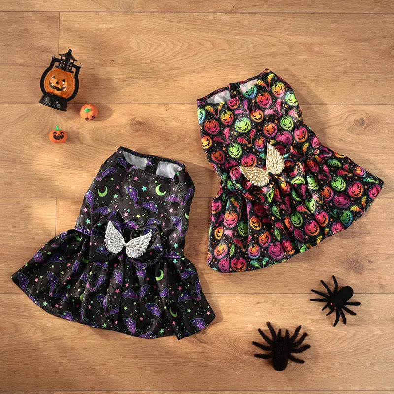 Halloween angel wings dog costume in bright pumpkin colour with polyester construction