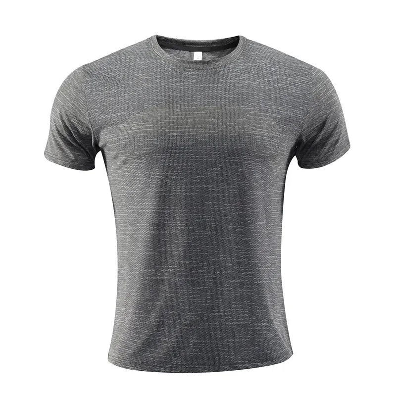 Man's short-sleeved sports t-shirt in polyester spandex fabric for running and basketball